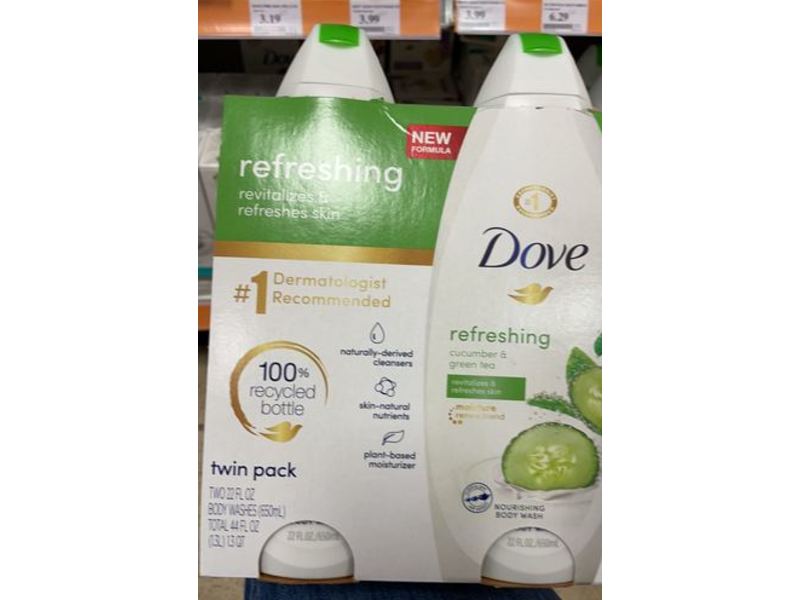 Dove Refreshing Body Wash, Cucumber And Green Tea, 22 fl oz,Twin Pack