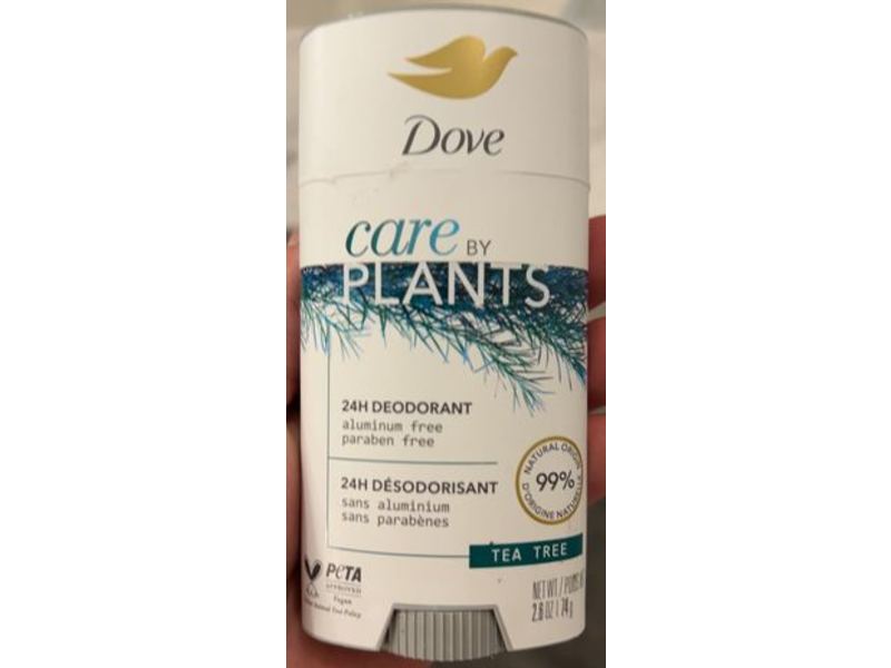 Dove Care By Plants 24Hr Deodorant, Tea Tree, Paraben Free, 2.6 oz/74 g, Pack Of 3