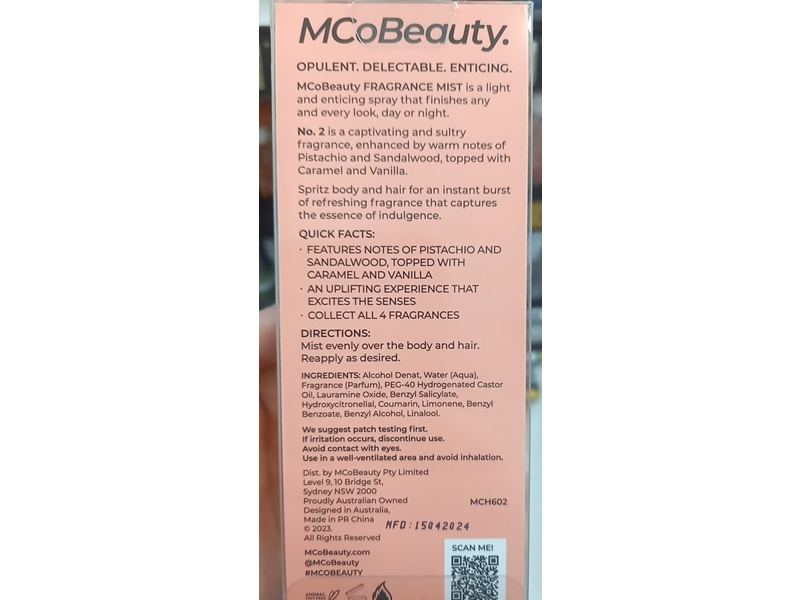 MCoBeauty No. 2 Hair & Body Fragrance Mist, Salted Caramel & Pistachio, 3.04 fl oz/90 mL