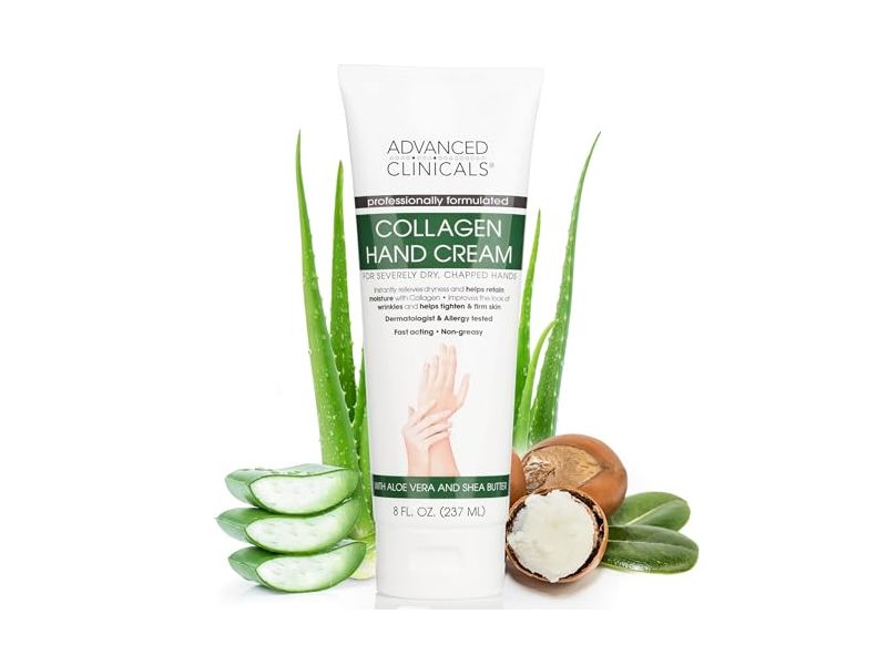Advanced Clinicals Collagen Hand Cream, Aloe Vera & Shea Butter, 8 fl oz/237 mL