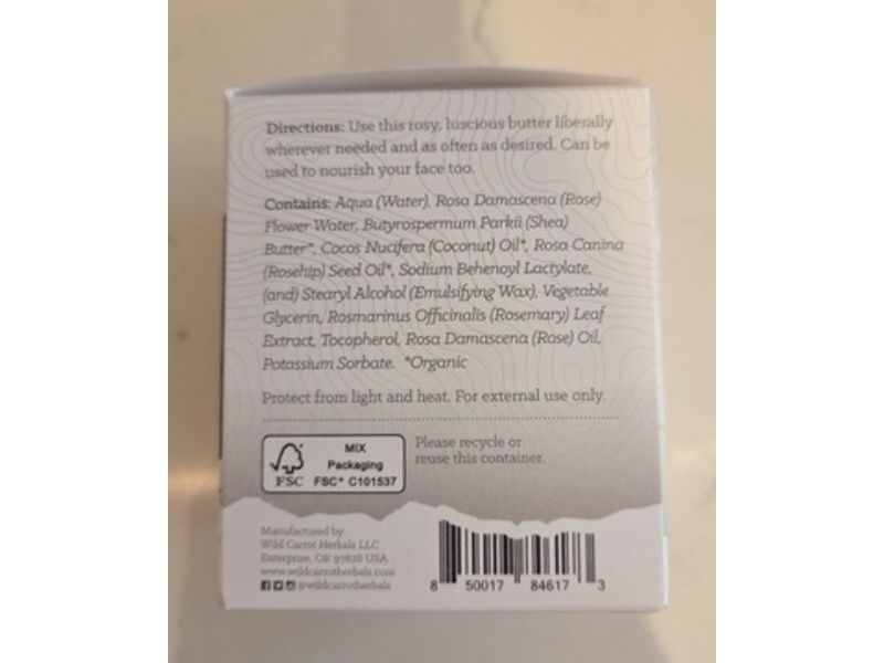 Wild Carrot Herbals Rose Body Butter, 4 fl oz/118 mL