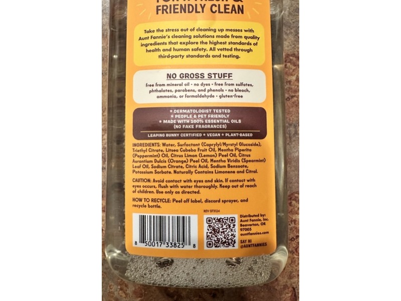 Aunt Fannie's Wood Surface Cleaner, Bright Lemon, 16.9 fl oz/500 mL