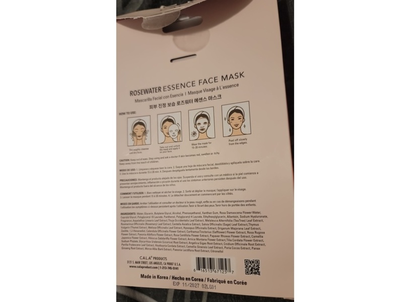 Cala Essence Face Masks, Rose Water, 0.8 oz/23 g, 10 Count