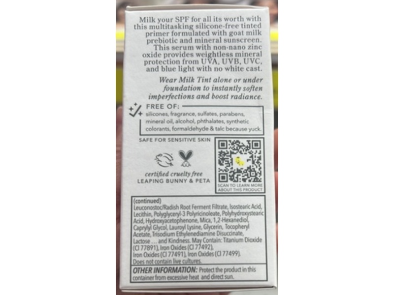 Beekman 1802 Milk Tint Face Primer Serum, SPF 43, Tan, 1 fl oz/30 mL