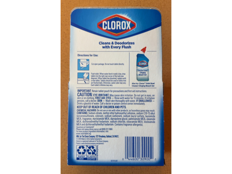 Clorox Bleach & Blue Ultra Clean Toilet Tablets, Rain Clean, 2.47 oz/70 g, Pack Of 2