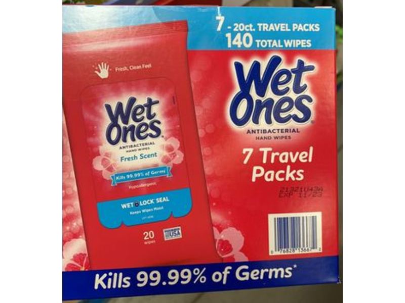 Wet Ones Antibacterial Hand Wipes, Fresh Scent, 20 Count, Pack Of 7