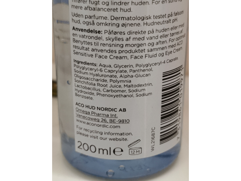 Aco Sensitive Micellar Gel Face Cleanser, Sensitive Balance, 200 mL