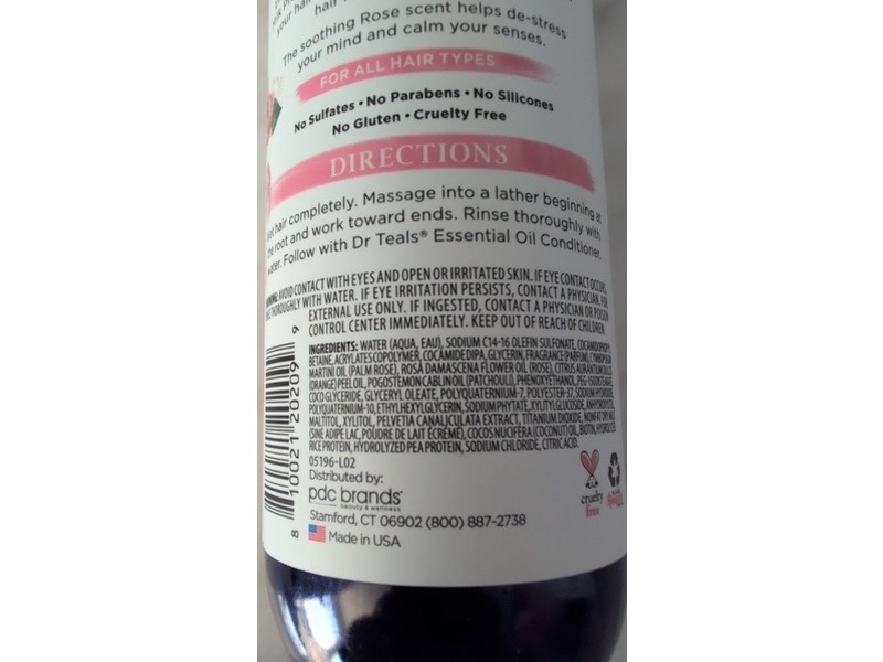 Dr Teal's Essential Oil Shampoo, Rose & Milk, 16 fl oz/473 mL