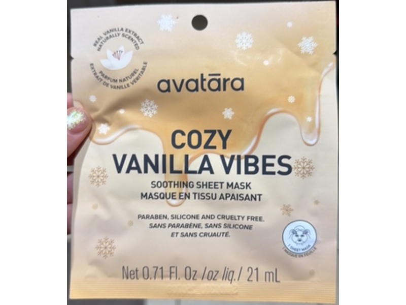 Avatara Soothing Sheet Mask, Cozy Vanilla Vibes, 0.71 fl oz/21 mL