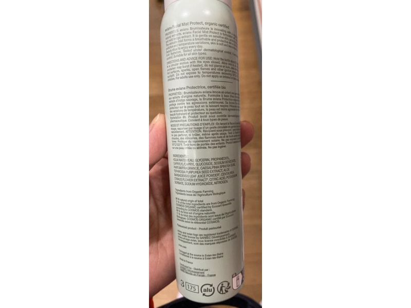 Evian Brumisateur Protect Facial Mist, Natural Mineral Water, 3.38 fl oz/100 mL