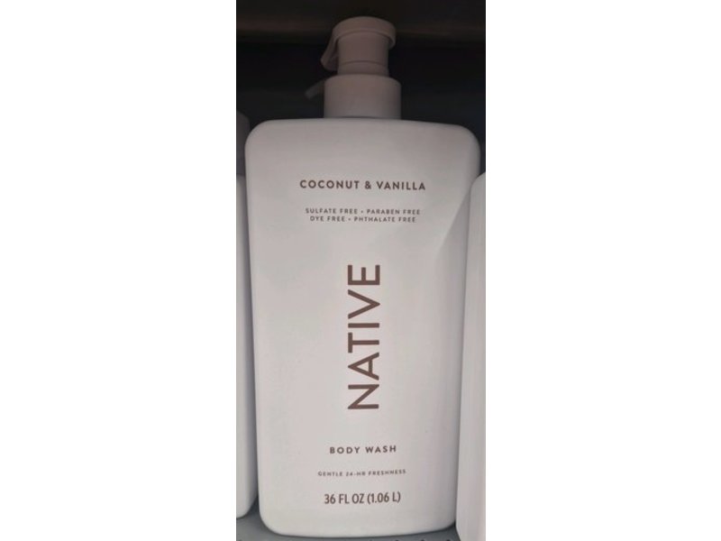 Native Body Wash, Coconut & Vanilla, 36 fl oz/1.06 L.
