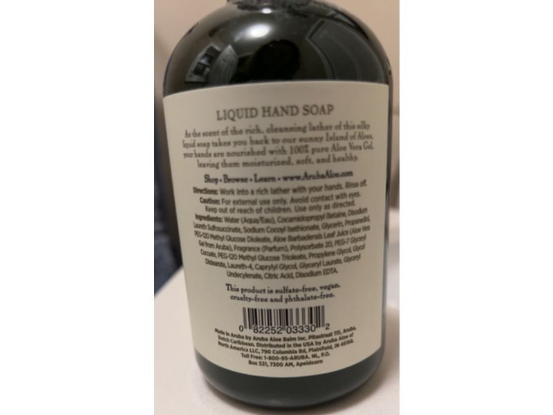 Aruba Aloe Liquid Hand Soap, Aloe Vera, 12 fl oz/355 mL