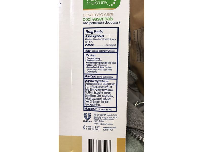 Dove Advanced Care Deodorant, Cool Essentials, 2.6 oz., 4 pk. + .5 oz