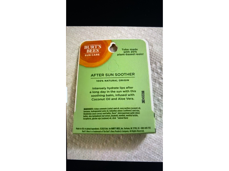 Burt's Bees After Sun Soother Lip Balm, Soothing Aloe, 0.15 oz/4.25 g