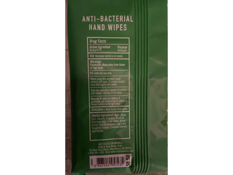 Bath & Body Works Anti-Bacterial Hand Wipes, Eucalyptus Mint, 30 Count, Pack Of 2