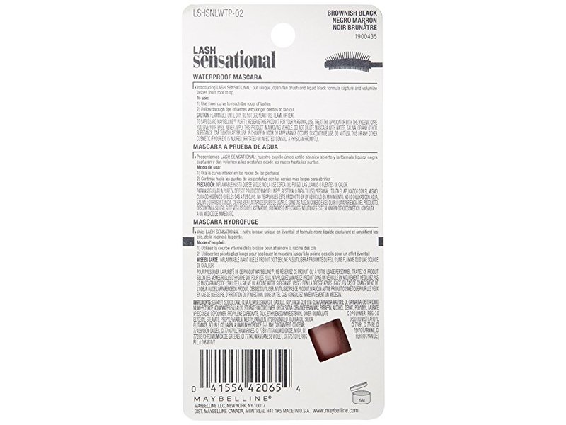 Maybelline Lash Sensational Mascara, Waterproof, 02 Brownish Black, 0.3 fl oz
