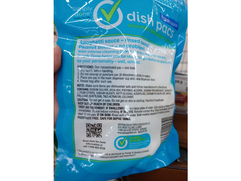 Simply Done Dish Pacs Automatic Dishwasher Detergent, Fresh Scent, 10.5 oz/298 g, 20 Packs