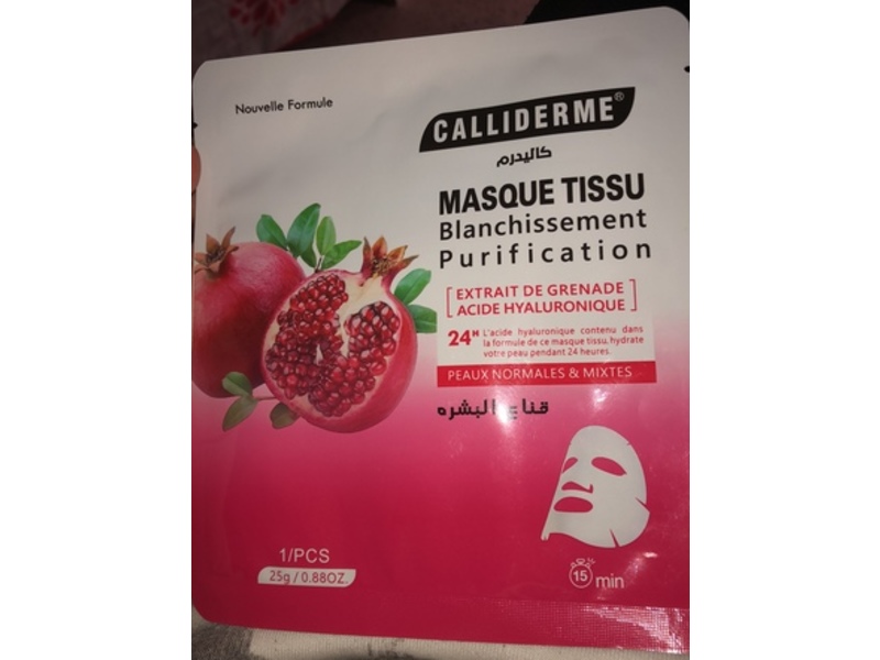 Calliderme Whitening And Purifying Sheet Mask, Pomegranate, 0.88 oz/25 g, 1 Count