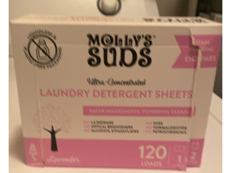 Mollys Suds Ultra Concentrated Laundry Detergent Sheets, Lavender, 120 Loads