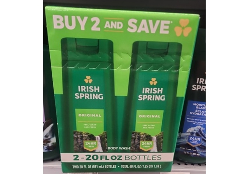 Irish Spring Original Clean & Fresh Body Wash, 20 fl oz/591 mL, 2 Pack