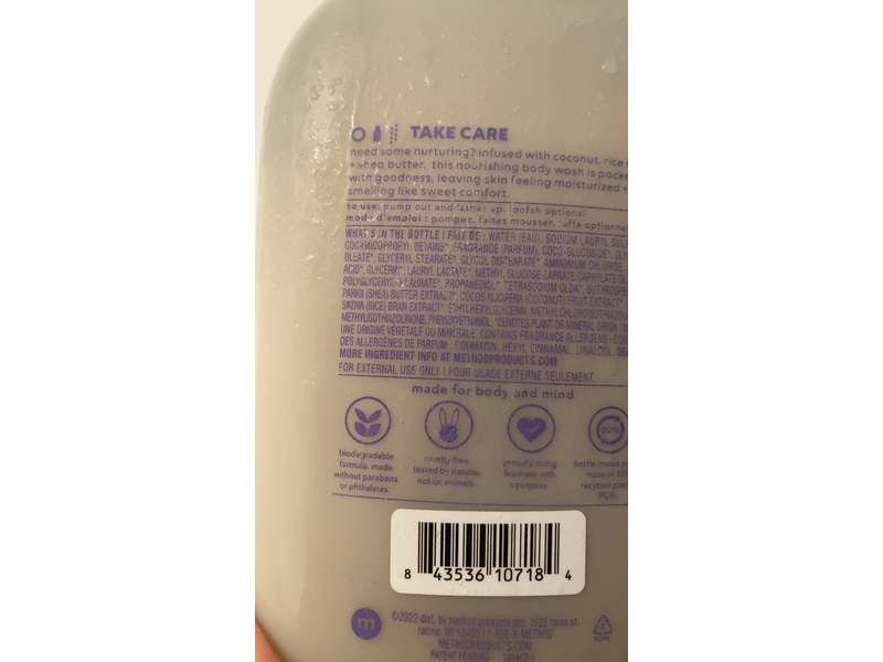 Method Simply Nourish Body Wash, Coconut, Rice Milk, Shed Butter, 28 fl oz/828 mL
