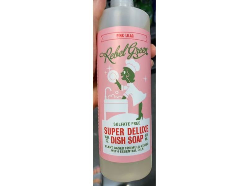 Rebel Green Super Deluxe Dish Soap, Pink Lilac, 16 fl oz/473 mL