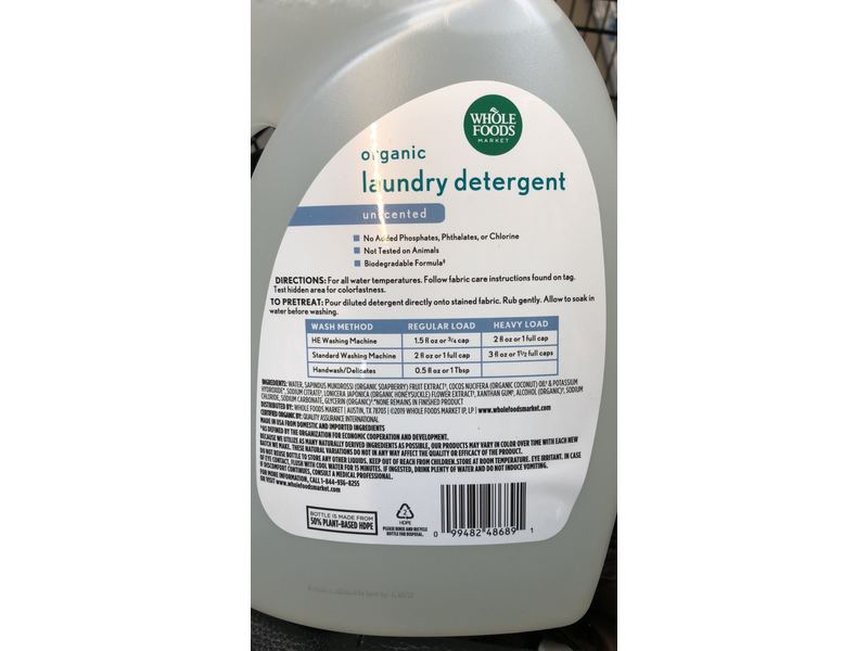 Whole Foods Market Organic Laundry Detergent, Unscented, 66 Loads, 100 fl oz/2.95 L