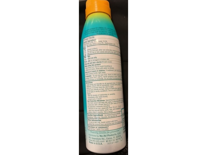 No-AD Suncare Sunscreen Spray, SPF 50, 6 fl oz/177 mL