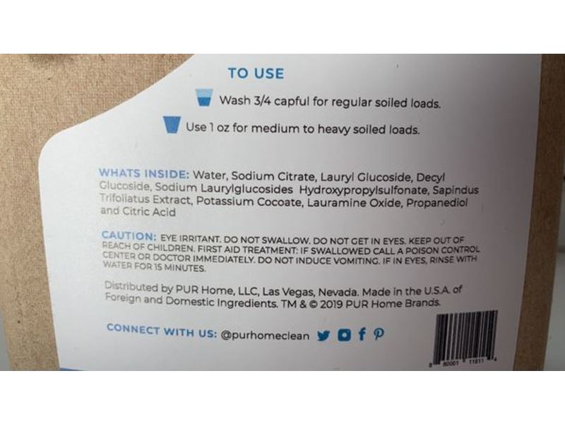 PUR Home Laundry Detergent, Free & Clear, 50 fl oz/1478 mL