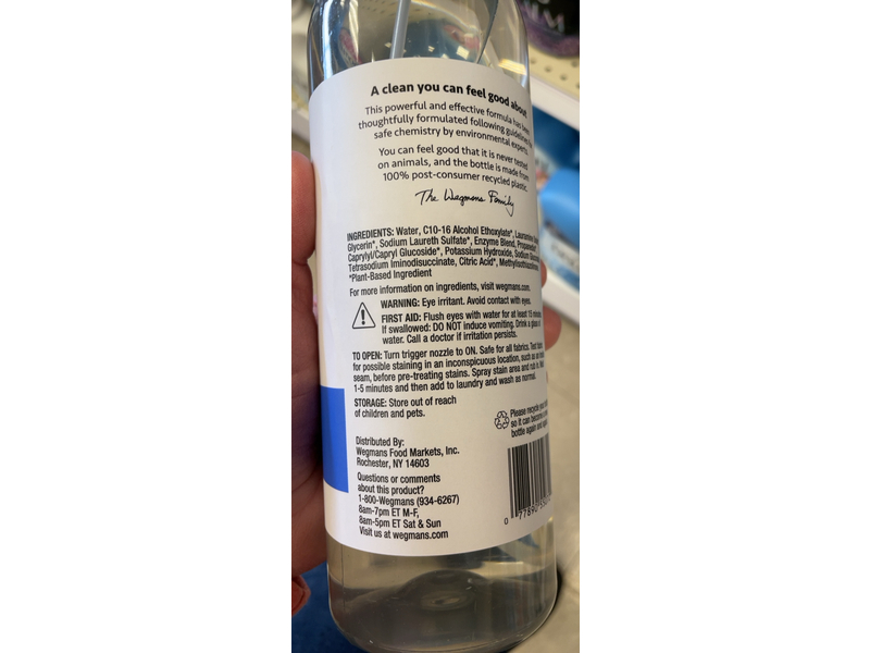 Wegmans Fabric Stain Remover & Pre - Treater, Free & Clear, 25 fl oz/739 mL