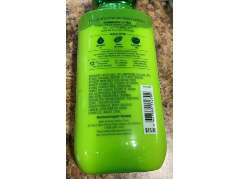 Bath & Body Works Daily Nourishing Body Lotion, Waikiki Beach Coconut, 8 fl oz/236 mL, Pack Of 2