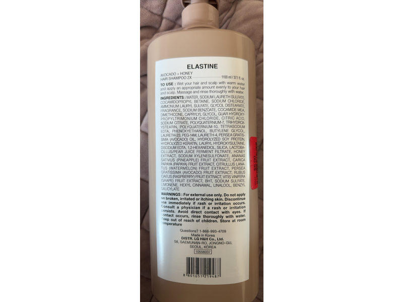 Elastine Hair Shampoo, Avocado + Honey, 31.1 fl oz/1100 mL