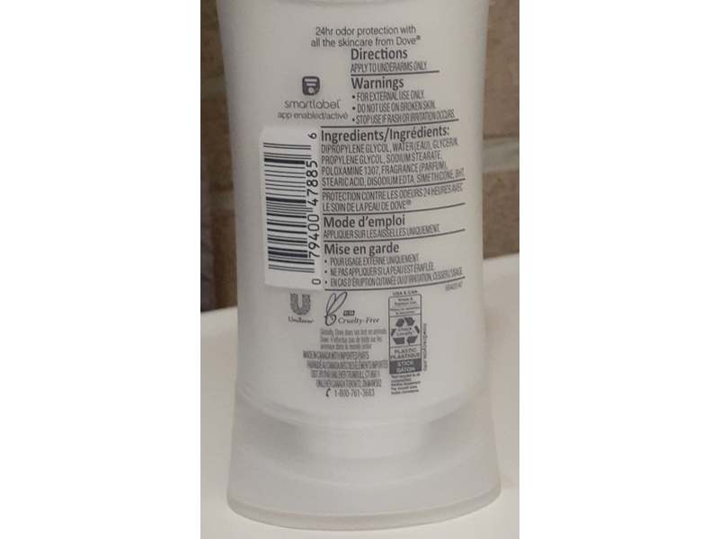 Dove 0% Aluminum Moisturixers Deodorant, 2.6 oz/74 g