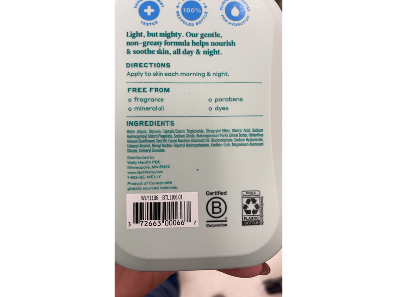 Welly Daily Hydration Body Lotion 16 fl.oz. (473 mL)