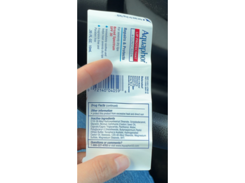 Aquaphor Lip Protectant + Sunscreen, SPF 30, 0.35 fl oz/10 mL