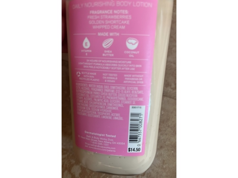 Bath & Body Works Nourishing Body Lotion, Strawberry Pound Cake, 8 fl oz/236 mL, Pack Of 3