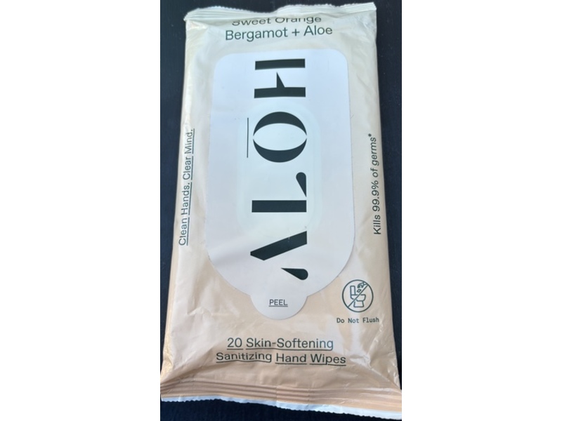 Aloh Skin Softening Sanitizing Hand Wipes, Sweet Orange Bergamot + Aloe, Pack Of 20, 3 Packs