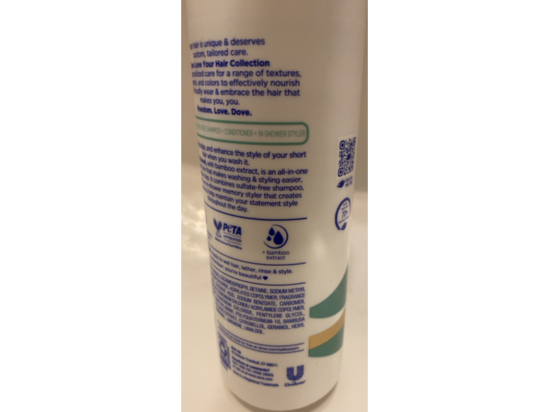 Dove Love Your Chic 3-in-1 Shampoo Conditioner & Body Wash, Edge, 13.5 fl oz/400 mL