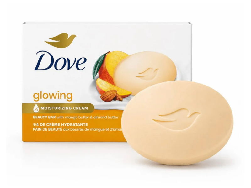 Dove Glowing Moisturizing Cream Beauty Bar, Mango & Almond Butters, 3.75 oz/106 g, Pack Of 8