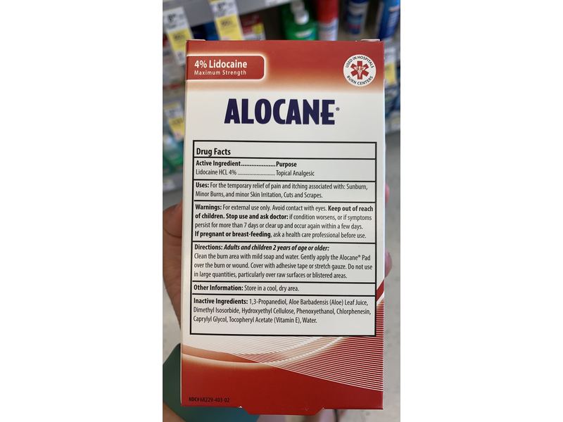 Alocane Maximum Strength Emergency Burn Pads, Aloe, 8 Count