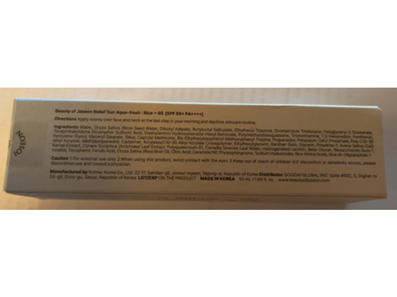 Beauty Of Joseon Relief Sun Aqua, Fresh Rice + B5 SPF 50+ PA++++, 1.69 fl oz/50 mL