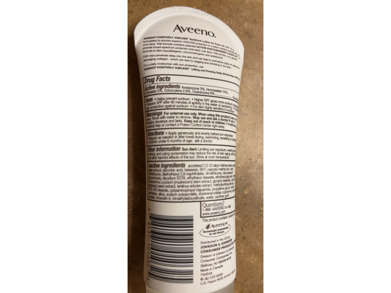 Aveeno Positively Ageless Sunblock Lotion, SPF 70, 3 oz/84 g