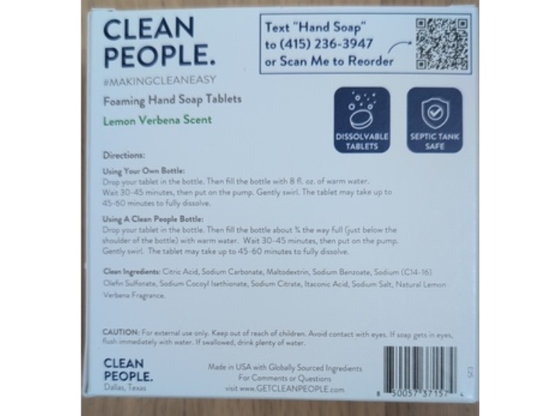 Clean People. Foaming Hand Soap Tablets, Lemon Verbena, 5.5 oz/156 g, 12 Count