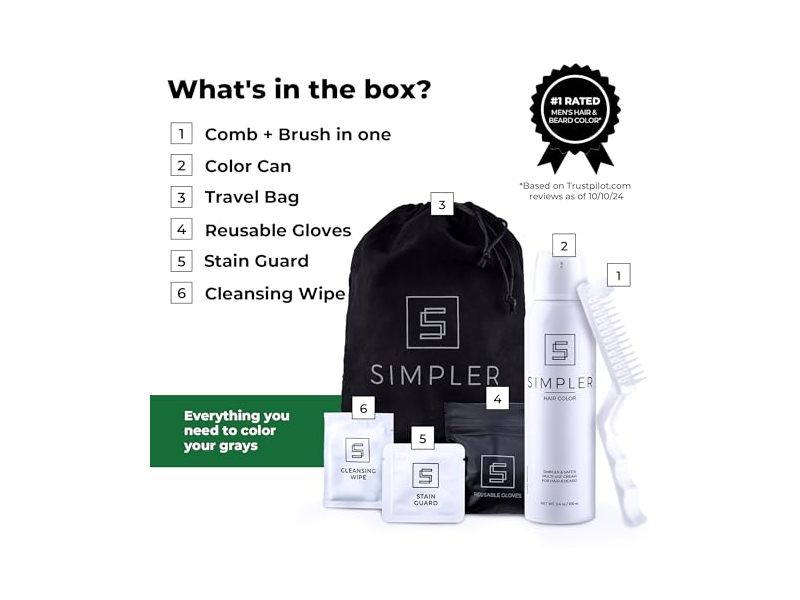 Simpler Hair Color for Men Kit for Full Gray Coverage, Brown Black Hair Dye Foam for Men