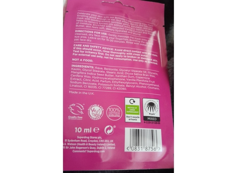Superdrug Hydrating Birthday Cake Face Mask, 10 mL
