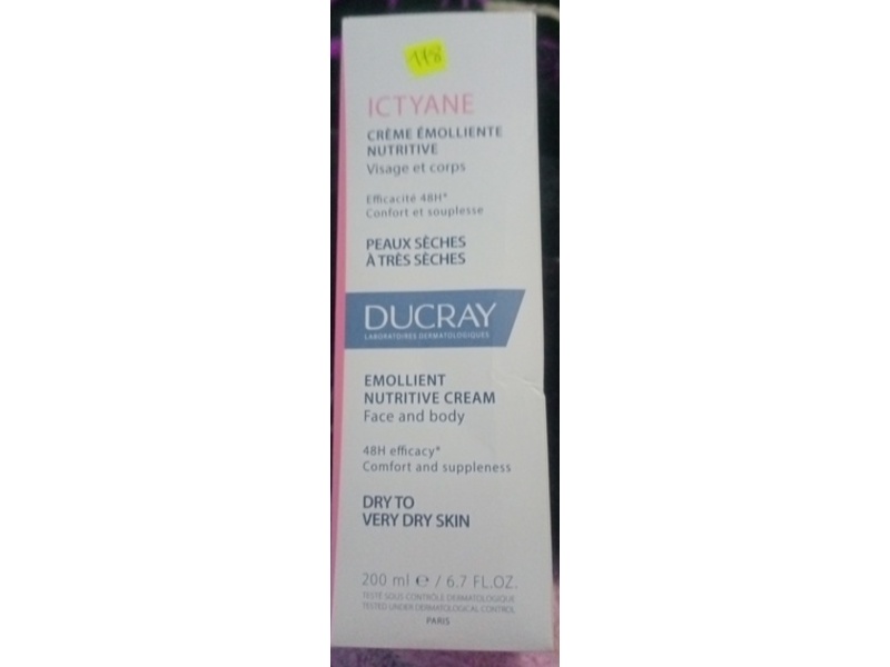 Ducray Ictyane Emollient Nutritive Cream, 6.7 fl oz/200 mL