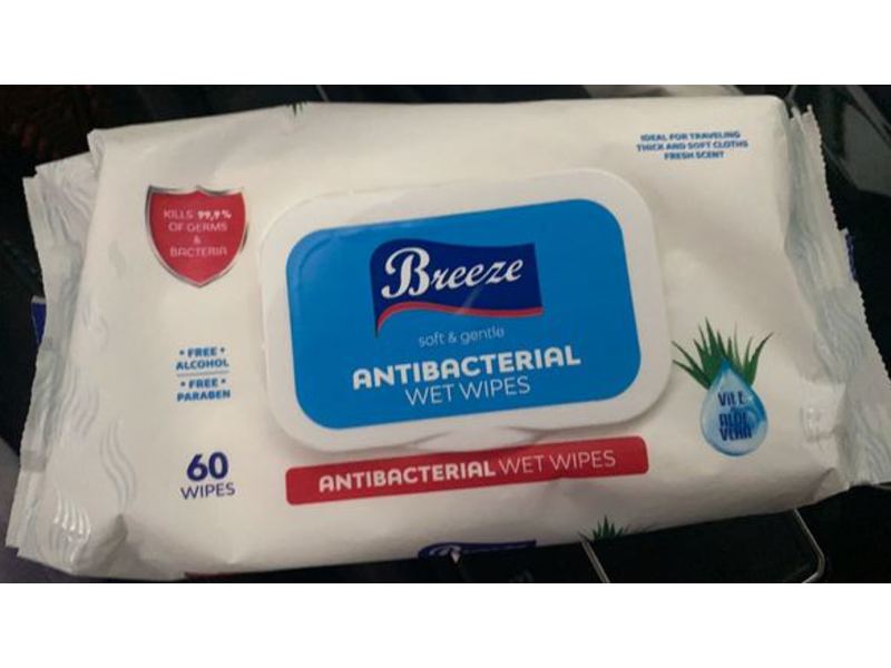 Breeze Antibacterial Wet Wipes, 60 Wipes