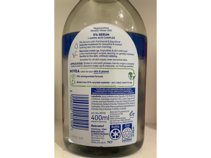 Nivea Regenerating Micellar Water, 400 mL