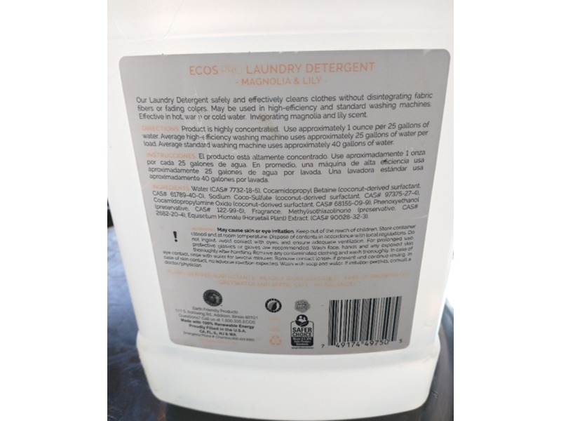 Earth Friendly Ecos Pro Laundry Detergent, Magnolia & Lily, 128 Loads, 128 fl oz/3.79 L