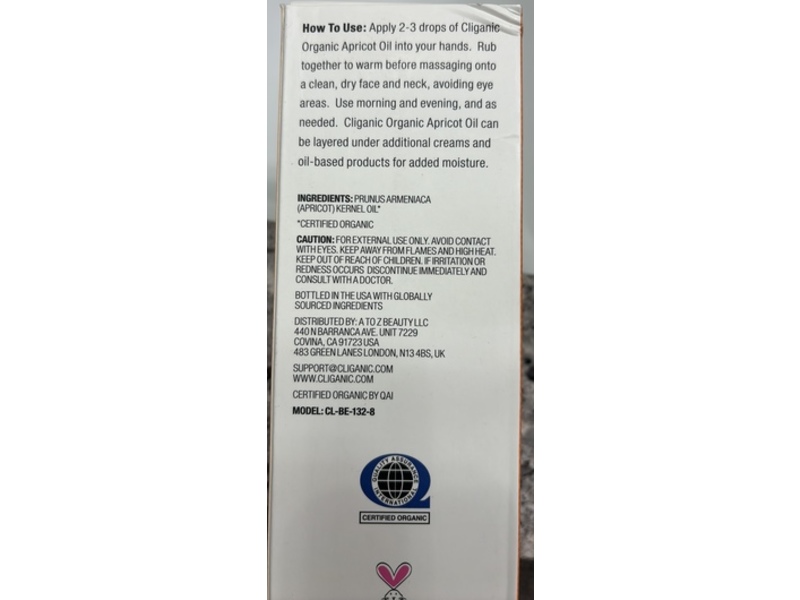 Cliganic Organic Apricot Oil, 8 fl oz/240 mL